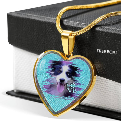 Border Collie Dog Art Print Heart Charm Necklaces-Free Shipping