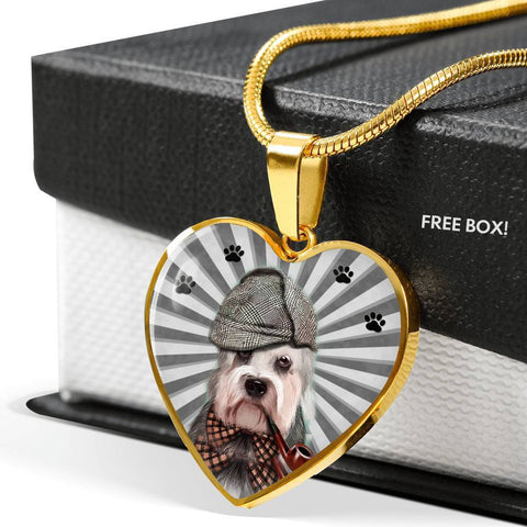 Dandie Dinmont Terrier Print Heart Pendant Luxury Necklace-Free Shipping