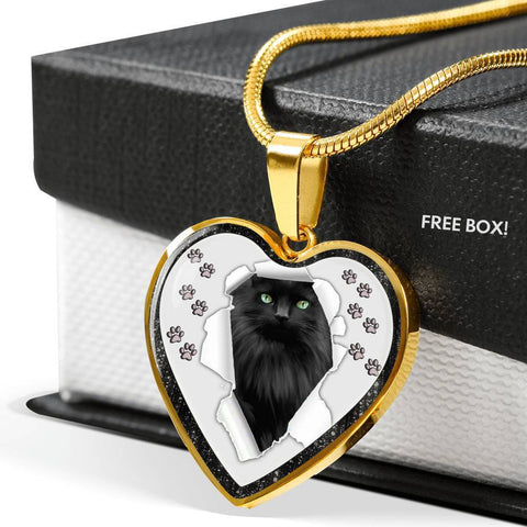 Nebelung Cat Print Heart Charm Necklaces-Free Shipping