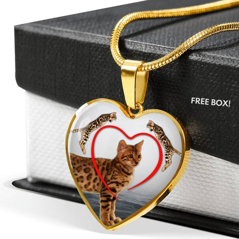 Bengal Cat Print Heart Pendant Luxury Necklace-Free Shipping