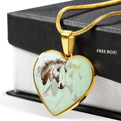 American Paint Horse Watercolor Art Print Heart Charm Necklaces-Free Shipping