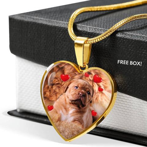 Bordeaux Mastiff Print Heart Pendant Luxury Necklace-Free Shipping