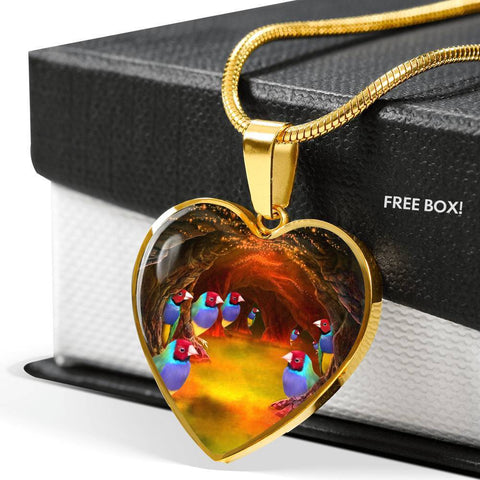 Gouldian Finch (Rainbow Finch) Heart Charm Necklaces-Free Shipping