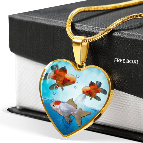 Oranda Fish Print Heart Charm Necklace-Free Shipping