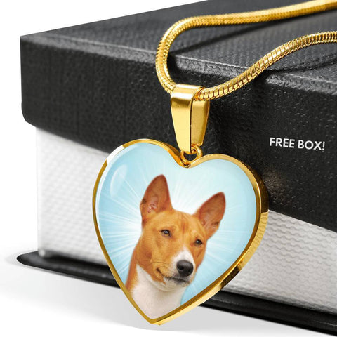 Basenji Dog Print Heart Pendant Luxury Necklace-Free Shipping