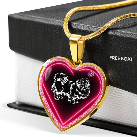 Pekingese Dog Print Heart Charm Necklaces-Free Shipping