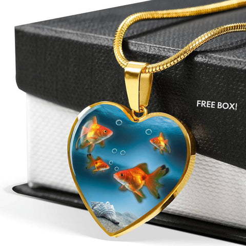 Common Goldfish Print Heart Charm Necklace-Free Shipping