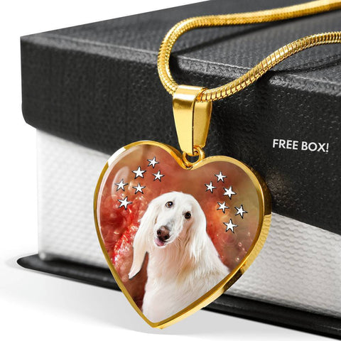 Afghan Hound Print Heart Pendant Luxury Necklace-Free Shipping