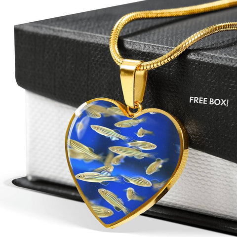 Zebrafish Fish Print Heart Pendant Luxury Necklace-Free Shipping