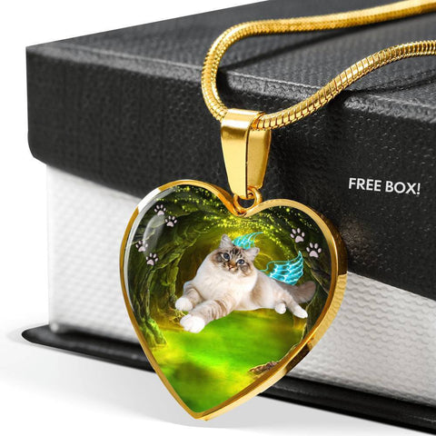 Birman Cat Print Heart Charm Necklaces-Free Shipping
