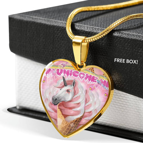 Creamy Unicorn Print Heart Pendant Luxury Necklace-Free Shipping
