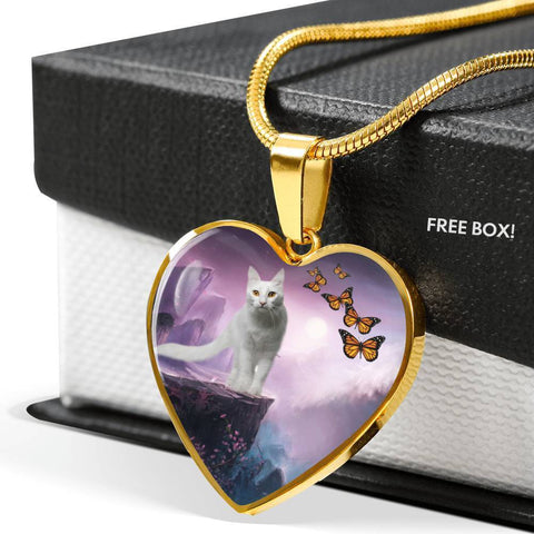 Turkish Angora Cat Print Heart Pendant Luxury Necklace-Free Shipping
