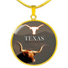 Texas Longhorn Cattle (Cow) Print Circle Pendant Luxury Necklace-Free Shipping