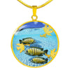 Afra Cichlid Fish Print Luxury Circle Charm Necklace -Free Shipping