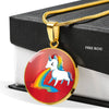 Unicorn Rainbow Print Circle Pendant Luxury Necklace-Free Shipping