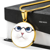 Cute Cat With Glasses Print Circle Pendant Luxury Necklace-Free Shipping
