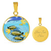 Afra Cichlid Fish Print Luxury Circle Charm Necklace -Free Shipping