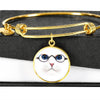 Cute Cat With Glasses Print Circle Pendant Luxury Bangle-Free Shipping