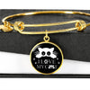 " I Love My Cat" Black Print Circle Pendant Luxury Bangle-Free Shipping