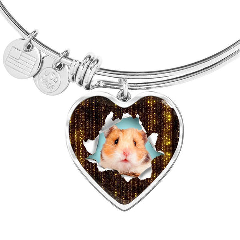 Syrian Hamster Print Heart Pendant Bangle-Free Shipping