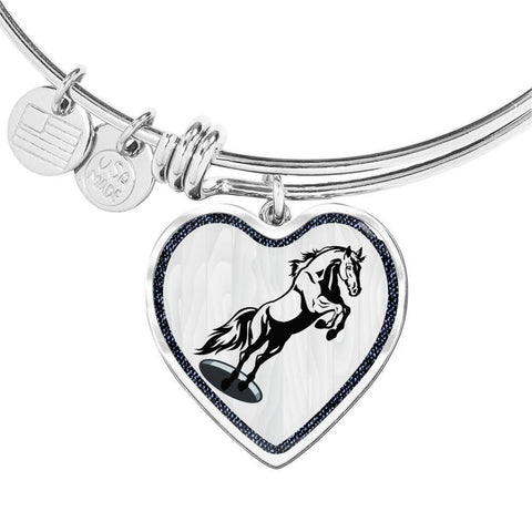 Mustang Horse Art Print Heart Pendant Bangle-Free Shipping