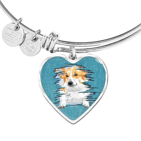 Pembroke Welsh Corgi Dog Art Print Heart Pendant Bangle-Free Shipping