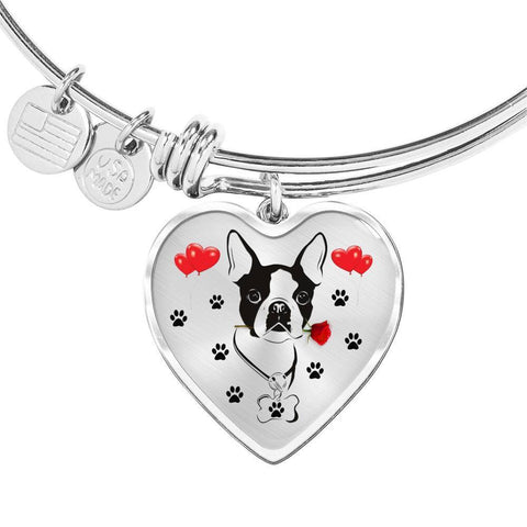 Cute Boston Terrier Print Heart Pendant Luxury Bangle-Free Shipping