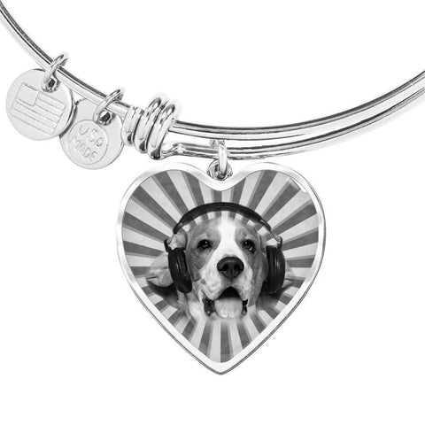 Beagle Print Luxury Heart Charm Bangle -Free Shipping