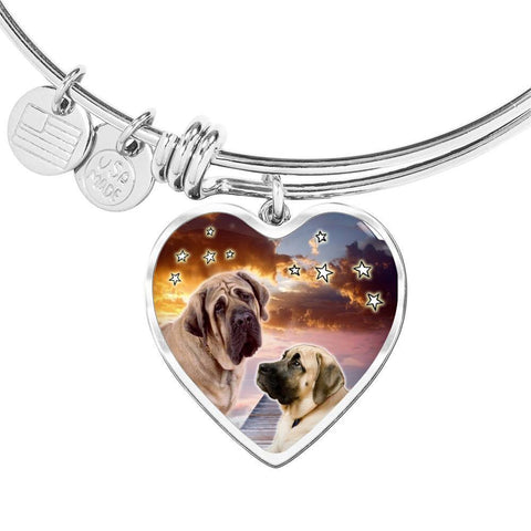 English Mastiff Print Luxury Heart Charm Bangle-Free Shipping