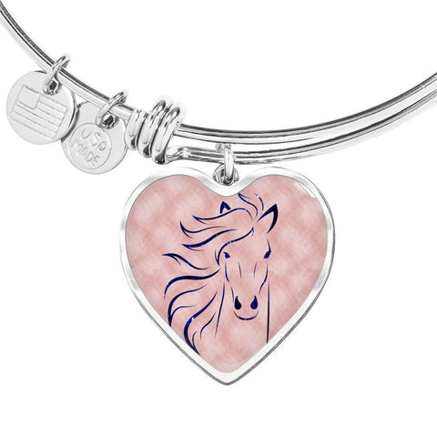 Lovely Horse Art Print Heart Pendant Bangle-Free Shipping