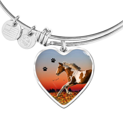 American Paint Horse Print Luxury Heart Charm Bangle-Free Shipping