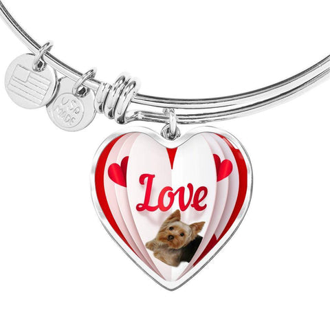 Yorkshire Terrier(Yorkie) Love Print Heart Pendant Luxury Bangle-Free Shipping