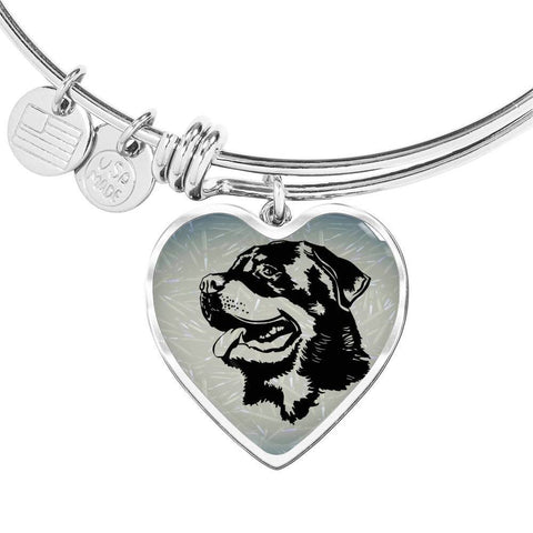 Rottweiler Dog Black&White Art Print Heart Pendant Bangle-Free Shipping