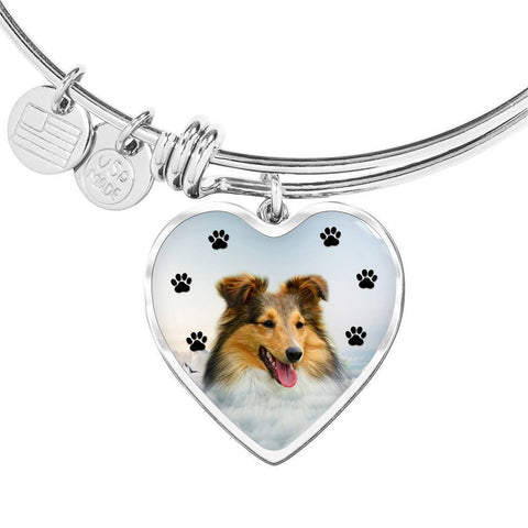 Shetland sheepdog Print Luxury Heart Charm Bangle-Free Shipping