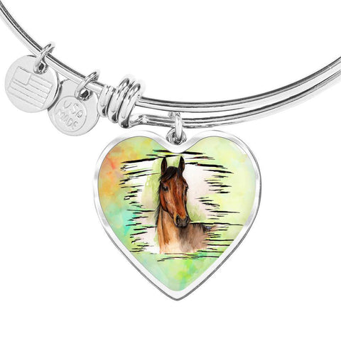 Thoroughbred Horse Art Print Heart Pendant Bangle-Free Shipping