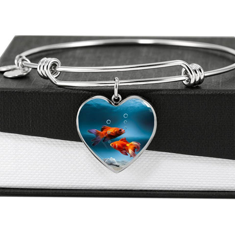 Fantail Fish Print Heart Pendant Luxury Bangle-Free Shipping