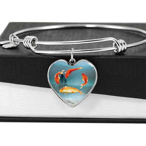 Goldfish Print Heart Pendant Luxury Bangle-Free Shipping