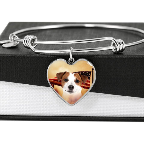 Cute Jack Russell Terrier Print Luxury Heart Charm Bangle-Free Shipping