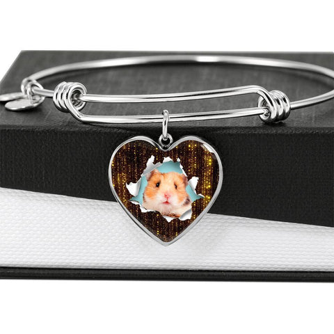 Syrian Hamster Print Heart Pendant Bangle-Free Shipping