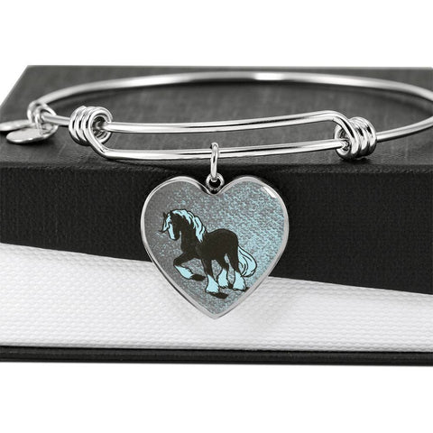 Clydesdale Horse Print Heart Pendant Luxury Bangle-Free Shipping
