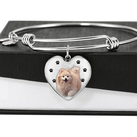 Cute Pomeranian Print Luxury Heart Charm Bangle-Free Shipping