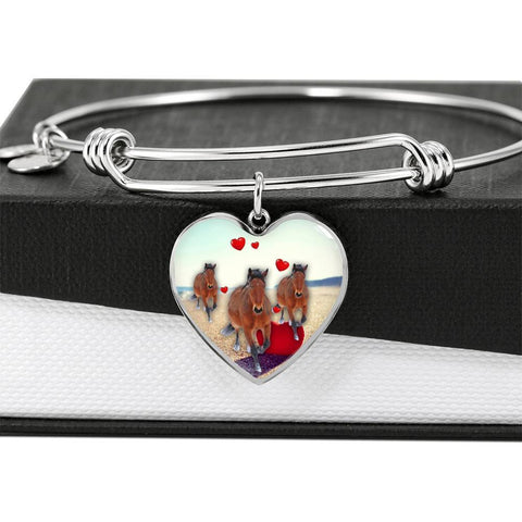 Clydesdale Horse Print Luxury Heart Charm Bangle-Free Shipping