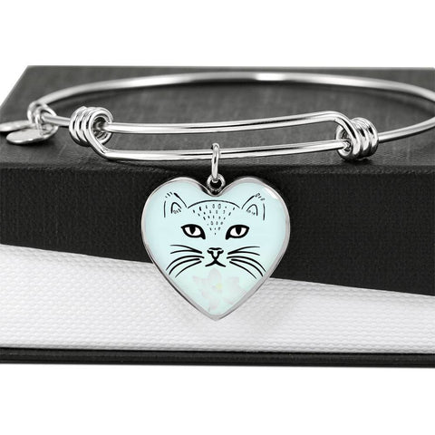 Cute Cat Face Print Heart Pendant Bangle-Free Shipping