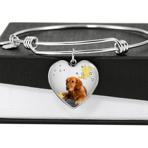 Cute Golden Retriever Print Luxury Heart Charm Bangle-Free Shipping