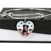 Bernese Mountain Dog Print Luxury Heart Charm Bangle-Free Shipping