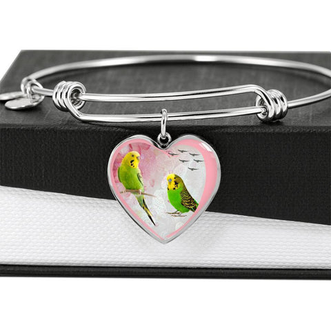 Budgerigar Parrot Print Heart Pendant Bangle-Free Shipping