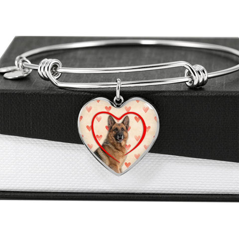 German Shepherd Print Luxury Heart Charm Bangle-Free Shipping