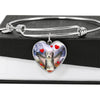 Bearded Collie Print Luxury Heart Charm Bangle -Free Shipping
