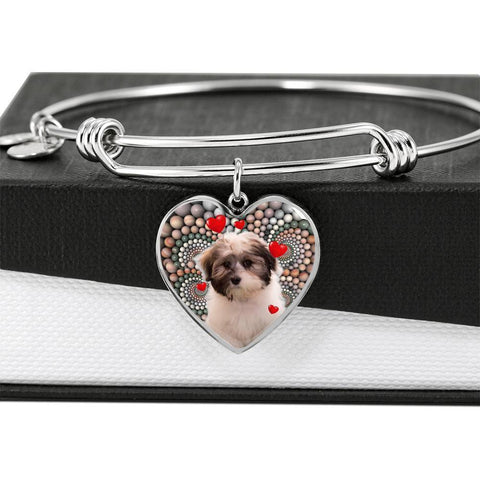 Cute Havanese Dog Print Luxury Heart Charm Bangle-Free Shipping
