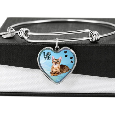 Toyger Cat Print Heart Pendant Bangle-Free Shipping